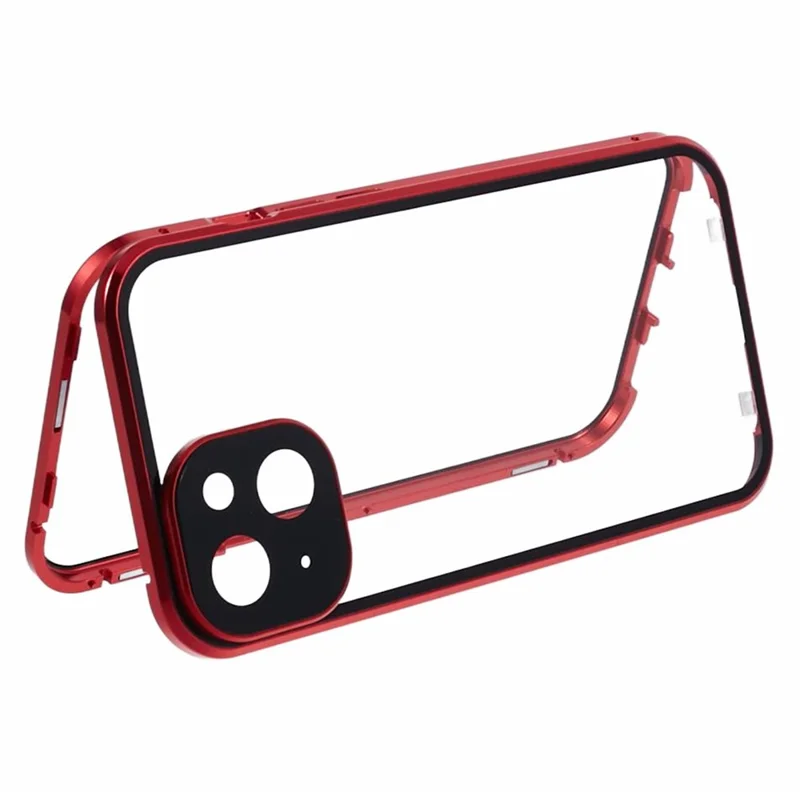 For iPhone 15 Plus Phone Case 360-Degree Double-Sided Protection Tempered Glass with Safety Lock - Red