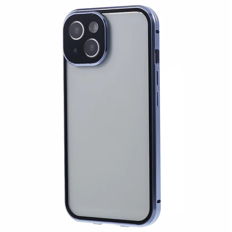 For iPhone 15 Plus Phone Case Anti-Peeping Double-Sided Tempered Glass Cover Magnetic Adsorption - Blue