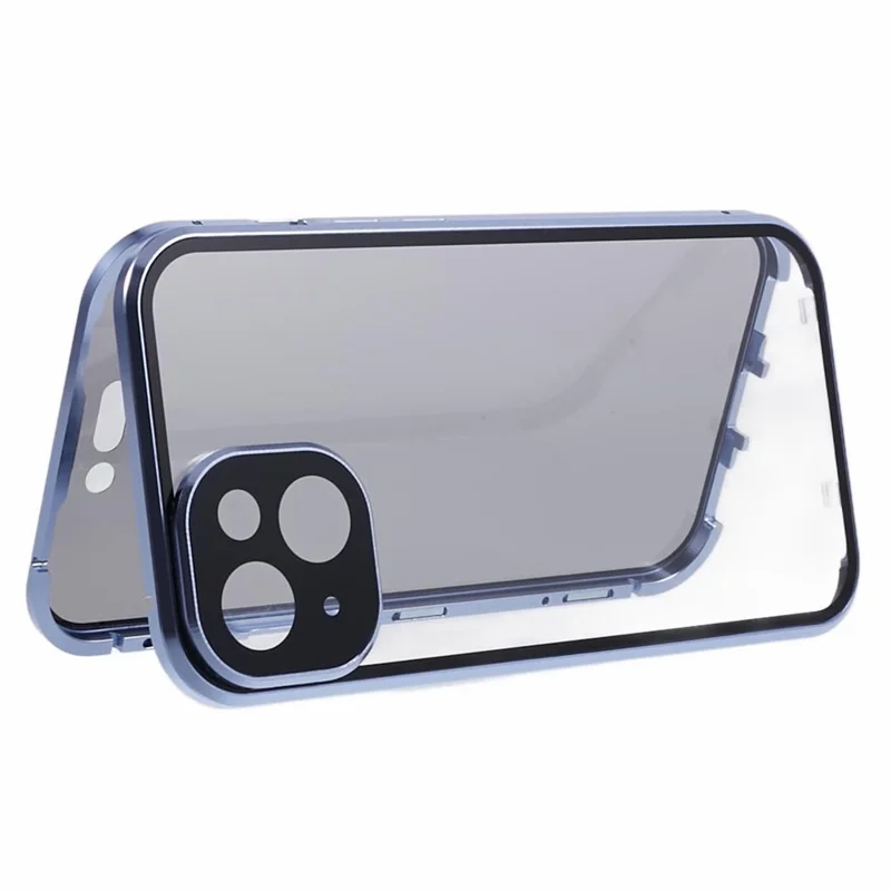 For iPhone 15 Plus Phone Case Anti-Peeping Double-Sided Tempered Glass Cover Magnetic Adsorption - Blue