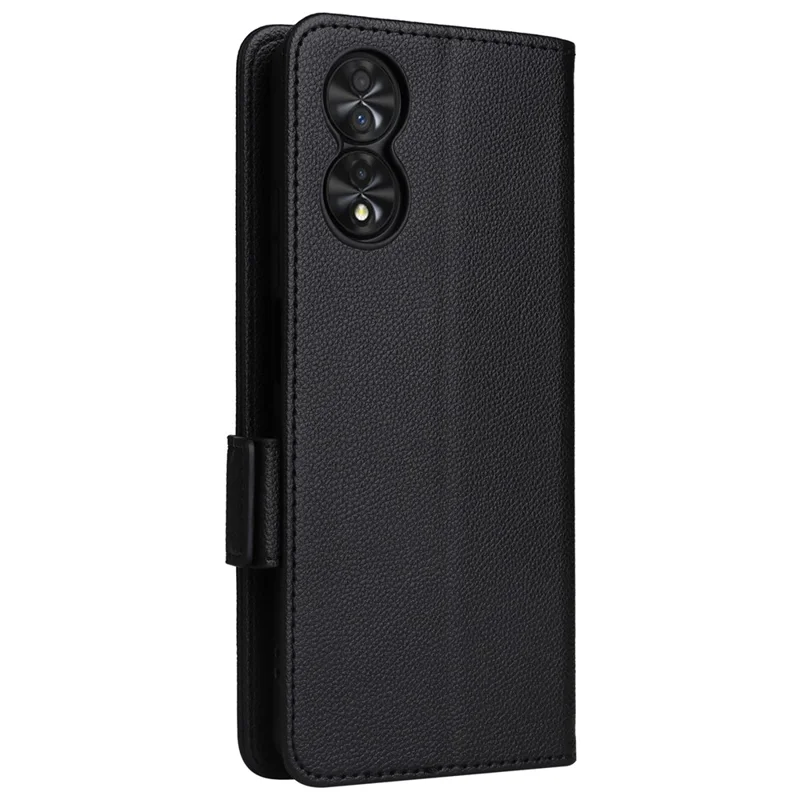 Für TCL 40 NxtPaper Case Stoßfest Litchi-Textur PU-Leder Geldbörse Handyhülle mit Riemen - Schwarz