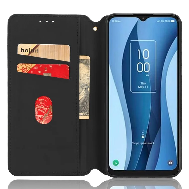 Para TCL 40 NxtPaper Funda magnética de cuero PU con relieve en forma de rombo - Negro
