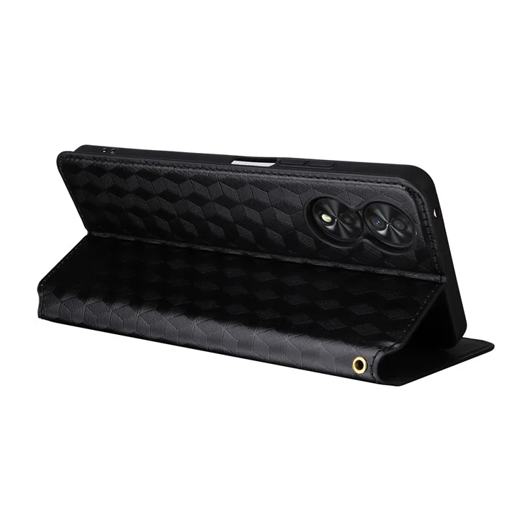 Para TCL 40 NxtPaper Funda magnética de cuero PU con relieve en forma de rombo - Negro