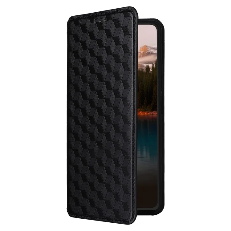 Para TCL 40 NxtPaper Funda magnética de cuero PU con relieve en forma de rombo - Negro