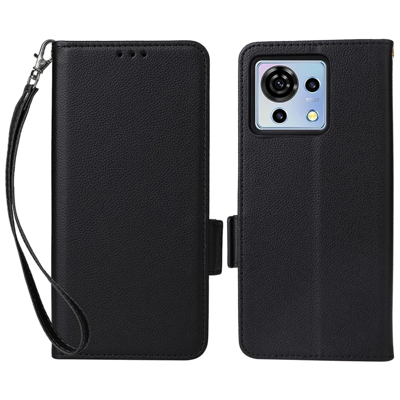 For ZTE Blade V50 Vita Magnetic Case Litchi Texture PU Leather Flip Stand Phone Cover - Black