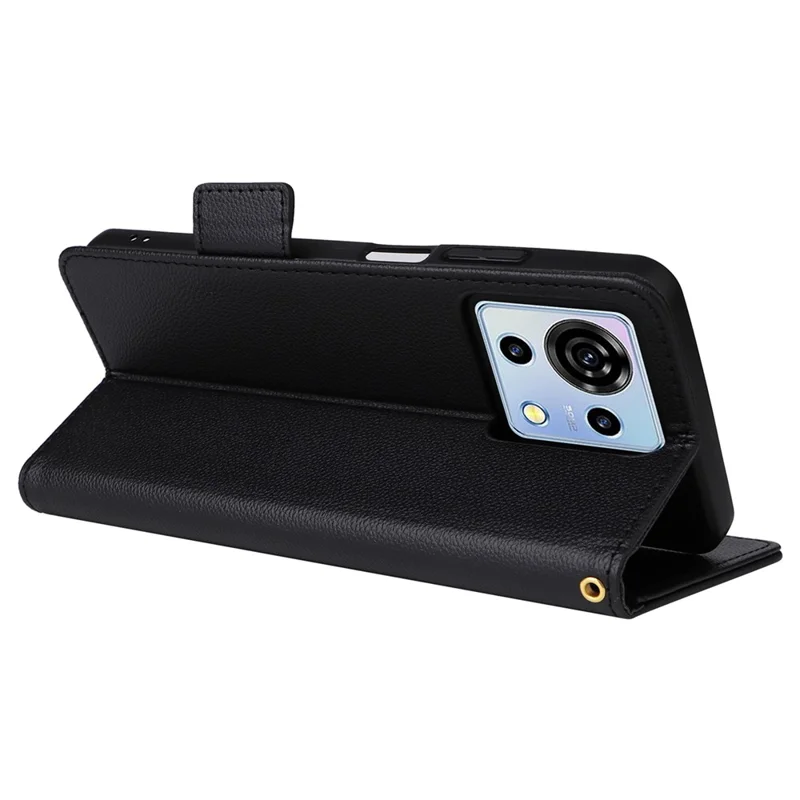 For ZTE Blade V50 Vita Magnetic Case Litchi Texture PU Leather Flip Stand Phone Cover - Black