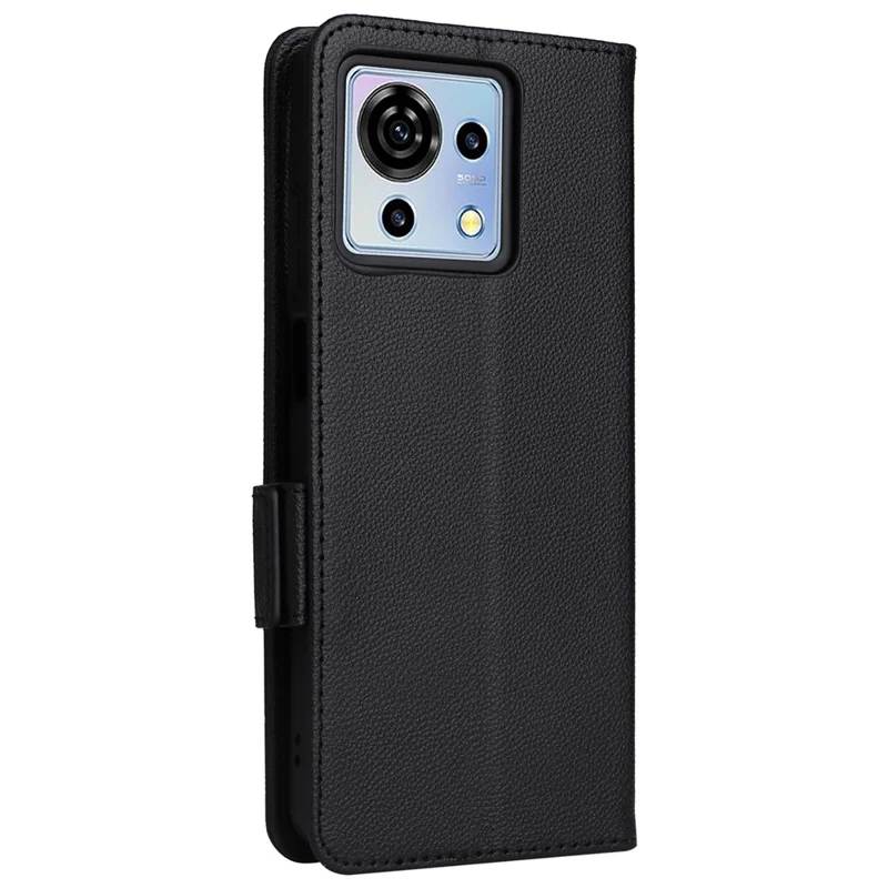 For ZTE Blade V50 Vita Magnetic Case Litchi Texture PU Leather Flip Stand Phone Cover - Black