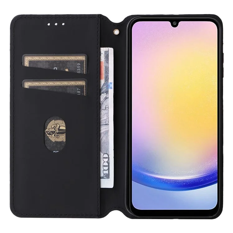 For 	Samsung Galaxy A25 5G (Global) (161.0 x 76.5 x 8.3mm) Magnetic Phone Case PU Leather Wallet Card Slots Phone Cover - Black