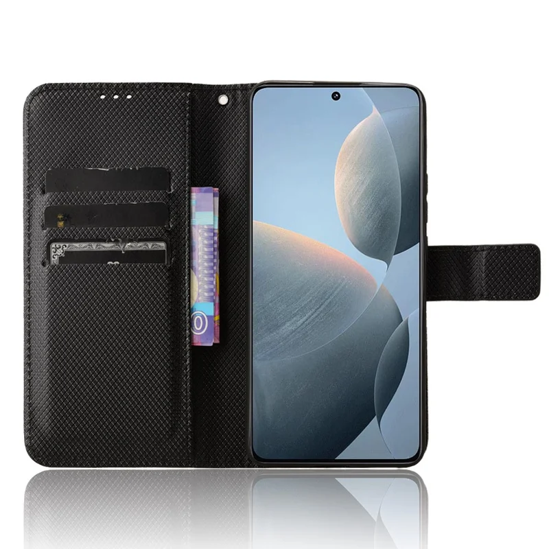 Etui na telefon do Xiaomi Redmi K70E 5G / Poco X6 Pro 5G z portfelem, paskiem na nadgarstek, szczelinami na karty, skórzane etui - Czarny