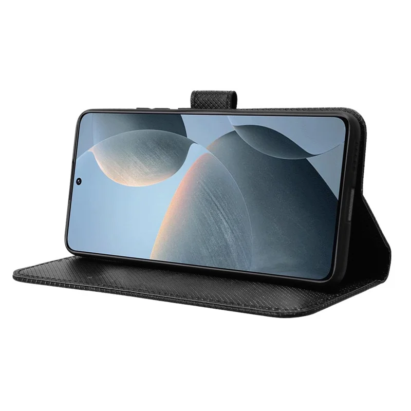 Etui na telefon do Xiaomi Redmi K70E 5G / Poco X6 Pro 5G z portfelem, paskiem na nadgarstek, szczelinami na karty, skórzane etui - Czarny
