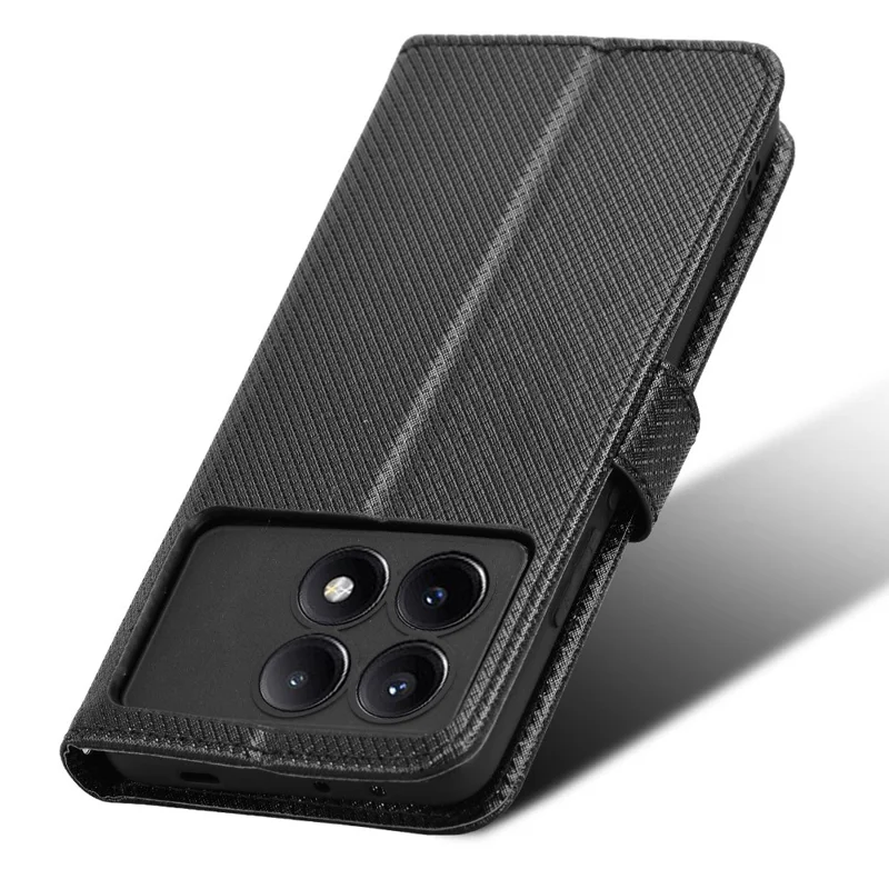 Etui na telefon do Xiaomi Redmi K70E 5G / Poco X6 Pro 5G z portfelem, paskiem na nadgarstek, szczelinami na karty, skórzane etui - Czarny