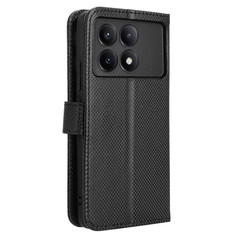 Etui na telefon do Xiaomi Redmi K70E 5G / Poco X6 Pro 5G z portfelem, paskiem na nadgarstek, szczelinami na karty, skórzane etui - Czarny