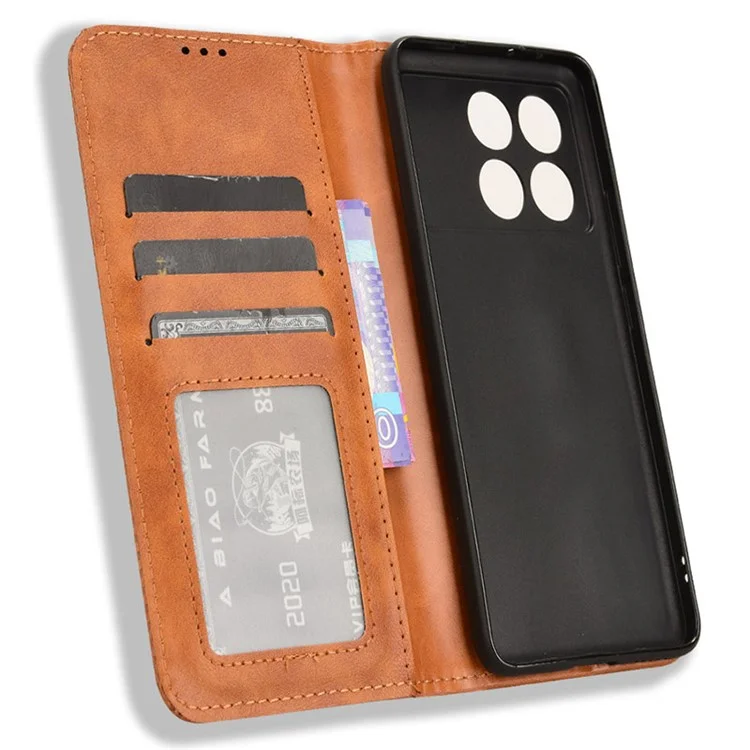Ledergeldbörse für Xiaomi Poco F6 Pro 5G / Redmi K70 5G / K70 Pro 5G Ständer-Handyhülle - Braun