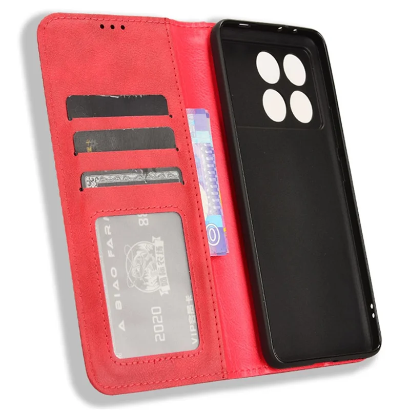 Coque portefeuille en cuir pour Xiaomi Poco F6 Pro 5G / Redmi K70 5G / K70 Pro 5G avec support de visualisation - Rouge