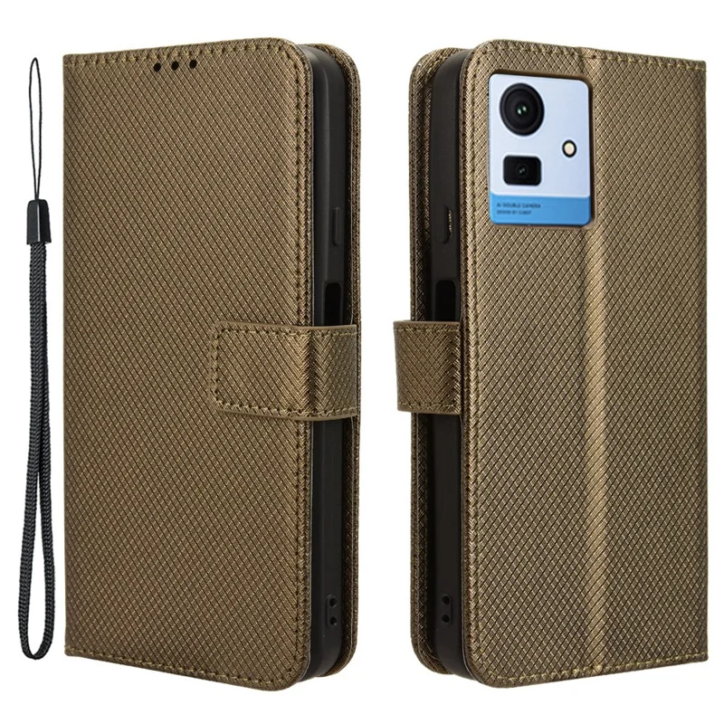 Чехол для смартфона Cubot Note 50, кожаный, со стойкой, с 3 слотами для карт, текстура "бриллиант" - коричневый