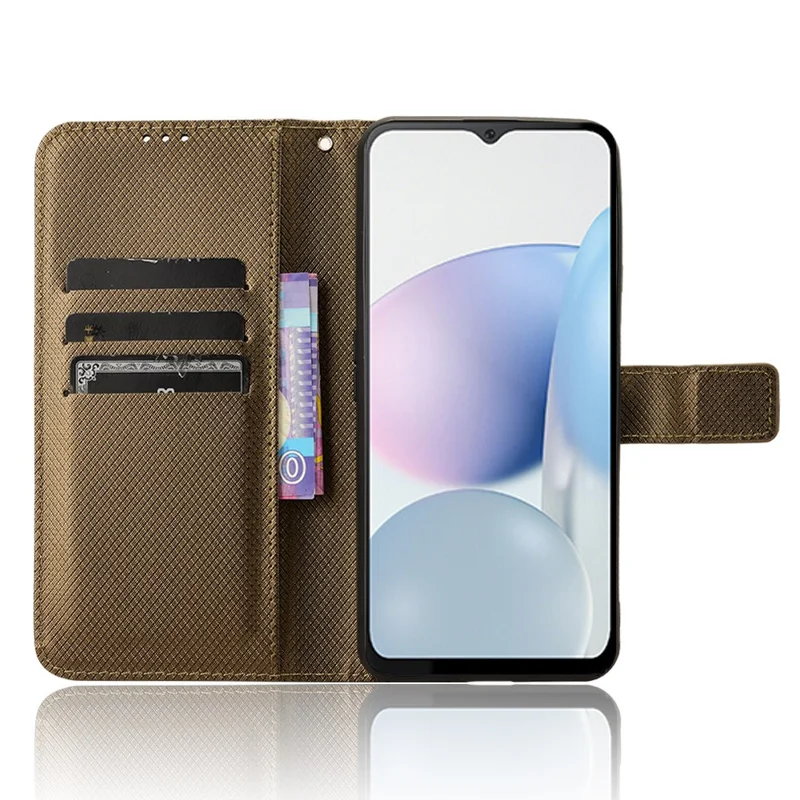 Чехол для смартфона Cubot Note 50, кожаный, со стойкой, с 3 слотами для карт, текстура "бриллиант" - коричневый