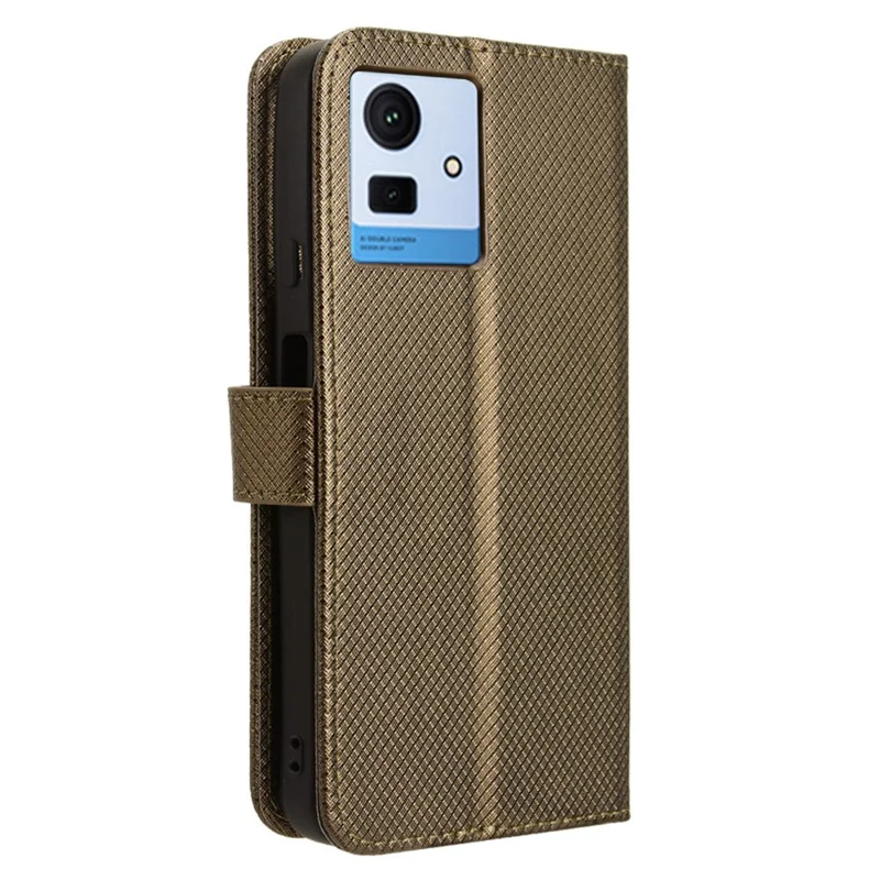 Чехол для смартфона Cubot Note 50, кожаный, со стойкой, с 3 слотами для карт, текстура "бриллиант" - коричневый