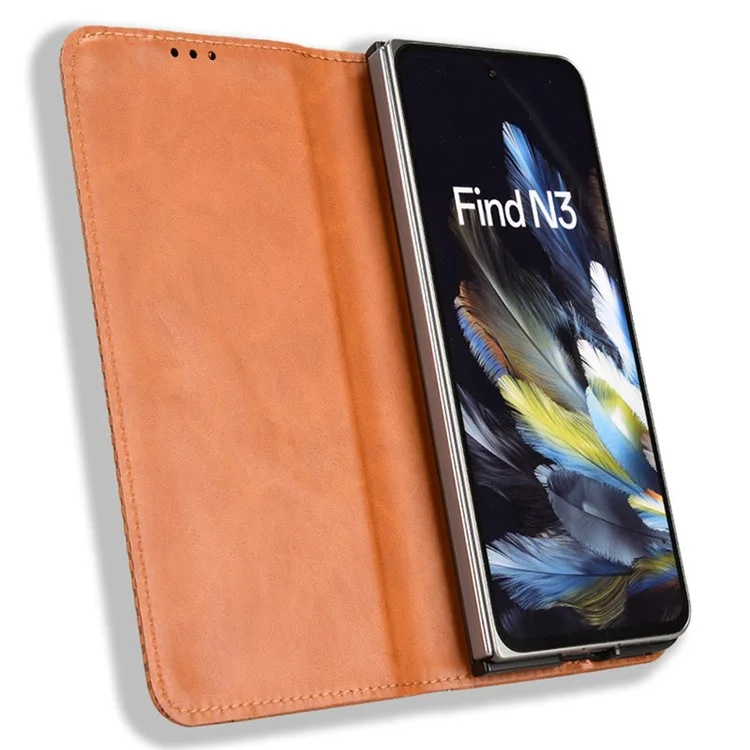 Retro-Serie für Oppo Find N3 5G / OnePlus Open Case Card Slots PU Leder Handyhüllen - Braun
