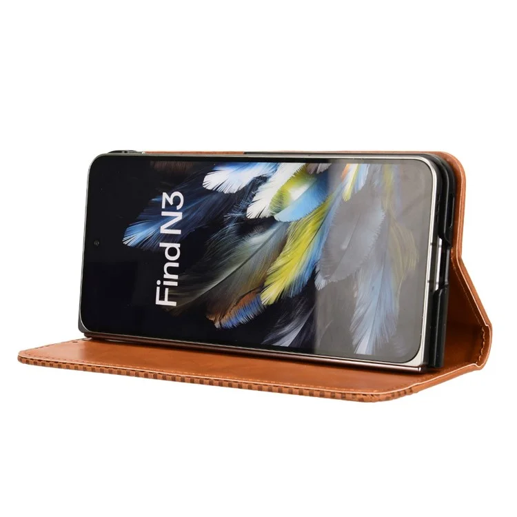 Retro-Serie für Oppo Find N3 5G / OnePlus Open Case Card Slots PU Leder Handyhüllen - Braun