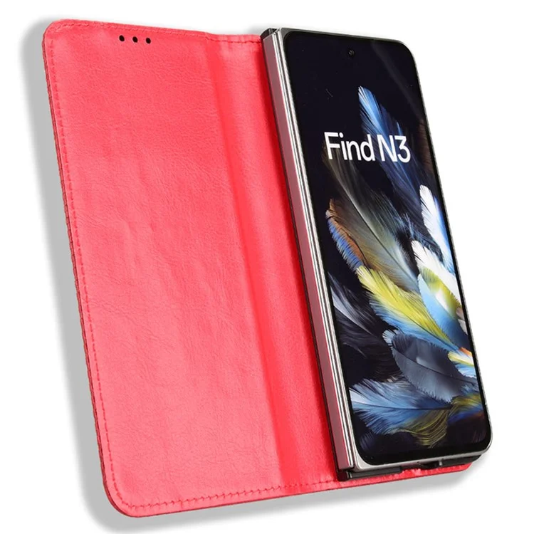 Retro Series For Oppo Find N3 5G / OnePlus Open Case Card Slots PU Leather Phone Covers - Red