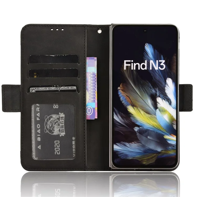 Para Oppo Find N3 5G / OnePlus Open Funda protectora de cuero PU con soporte y ranuras para tarjetas - Negro