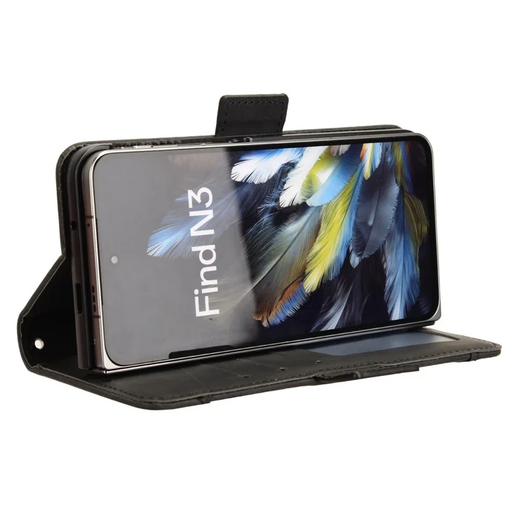Para Oppo Find N3 5G / OnePlus Open Funda protectora de cuero PU con soporte y ranuras para tarjetas - Negro