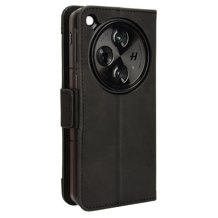 Para Oppo Find N3 5G / OnePlus Open Funda protectora de cuero PU con soporte y ranuras para tarjetas - Negro