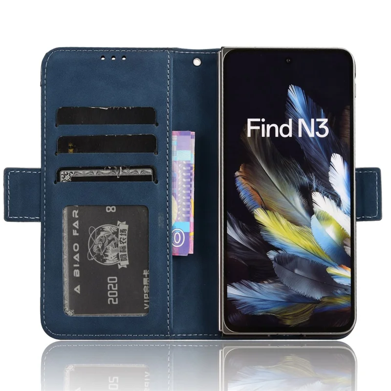 For Oppo Find N3 5G / OnePlus Open PU Leather Protective Case Card Holder Stand Flip Cover - Blue