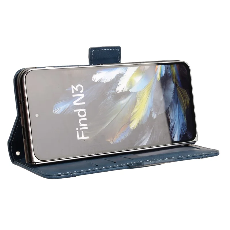 For Oppo Find N3 5G / OnePlus Open PU Leather Protective Case Card Holder Stand Flip Cover - Blue
