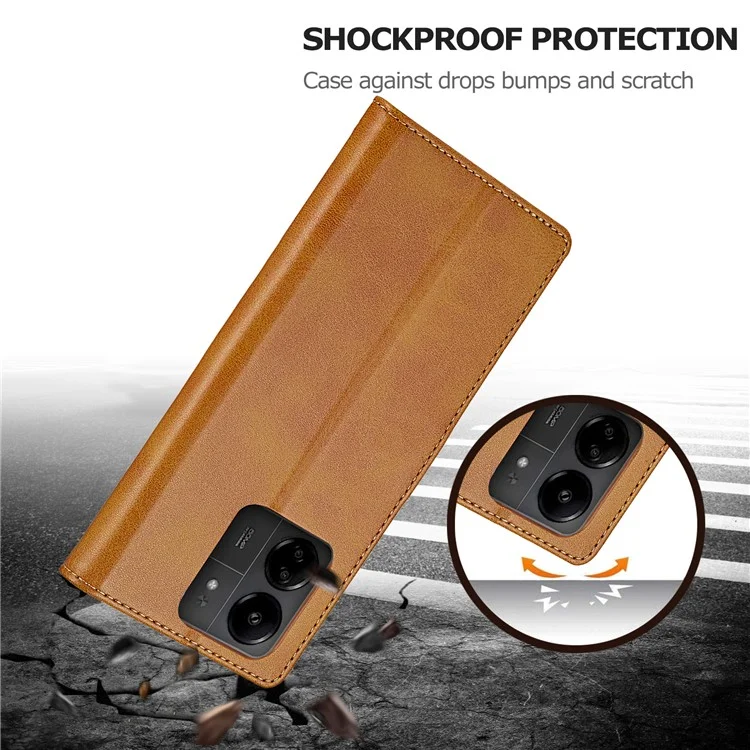 LC.IMEEKE per Xiaomi Redmi 13C 4G / 5G / 13R 5G / Poco M6 5G / Poco C65 4G Custodia Magnetica per Telefono con Texture in Pelle di Vitello - Giallo
