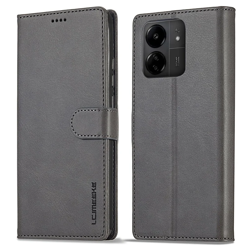 LC.IMEEKE Per Xiaomi Redmi 13C 4G / 5G / 13R 5G / Poco M6 5G / Poco C65 4G Custodia Magnetica per Telefono in Pelle Texture Vitello - Grigia