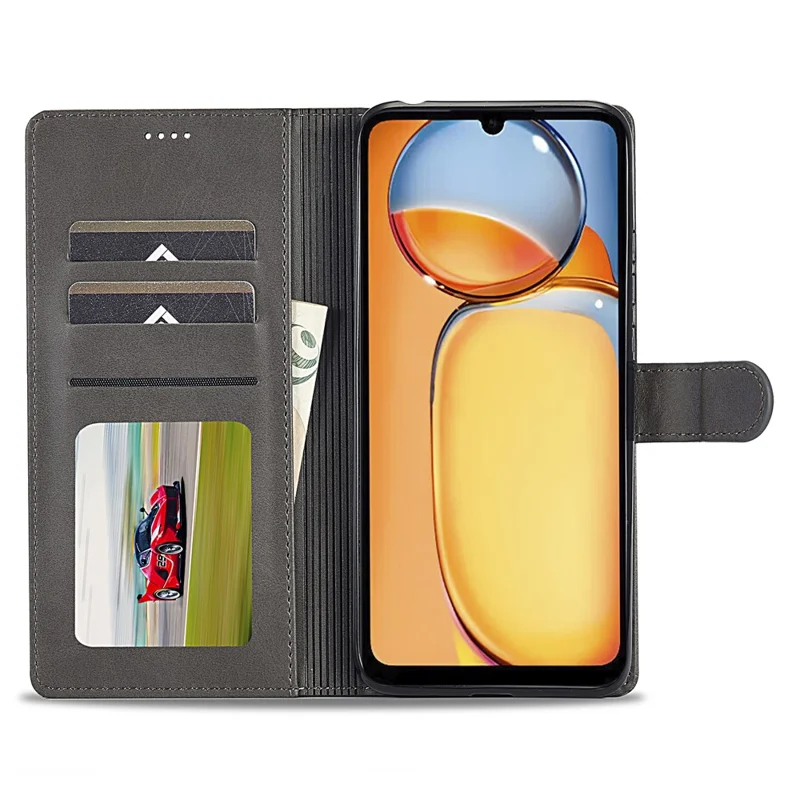 LC.IMEEKE Per Xiaomi Redmi 13C 4G / 5G / 13R 5G / Poco M6 5G / Poco C65 4G Custodia Magnetica per Telefono in Pelle Texture Vitello - Grigia
