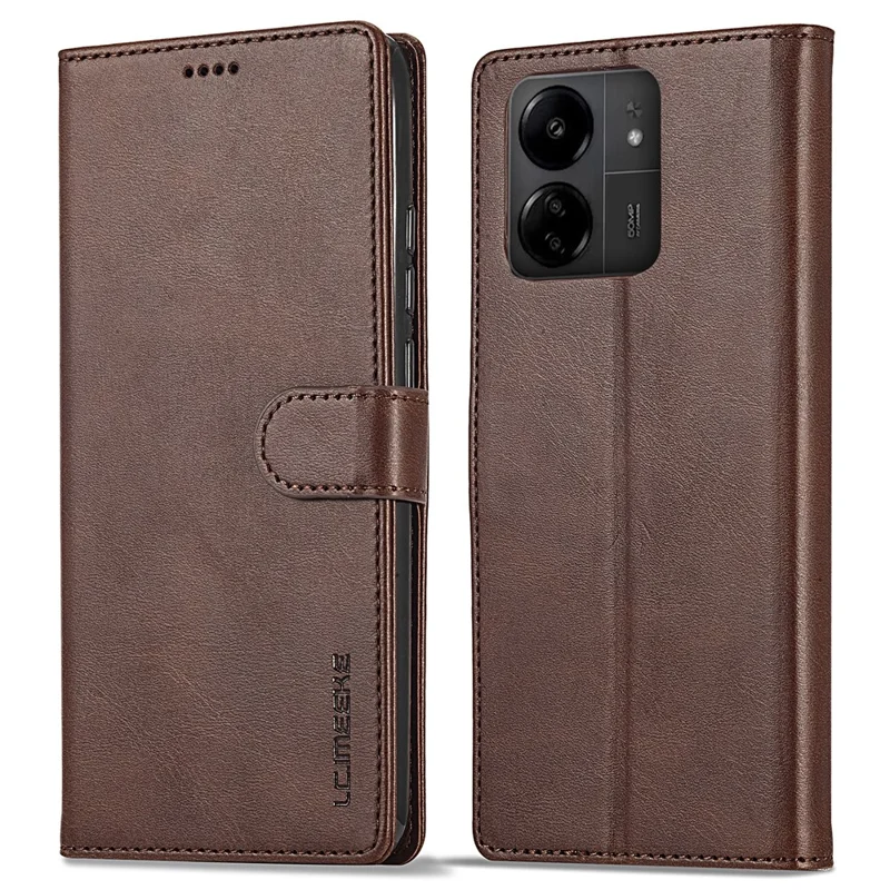LC.IMEEKE For Xiaomi Redmi 13C 4G / 5G / 13R 5G / Poco M6 5G / Poco C65 4G Magnetic Phone Case Calf Texture Leather Wallet Cover - Brown