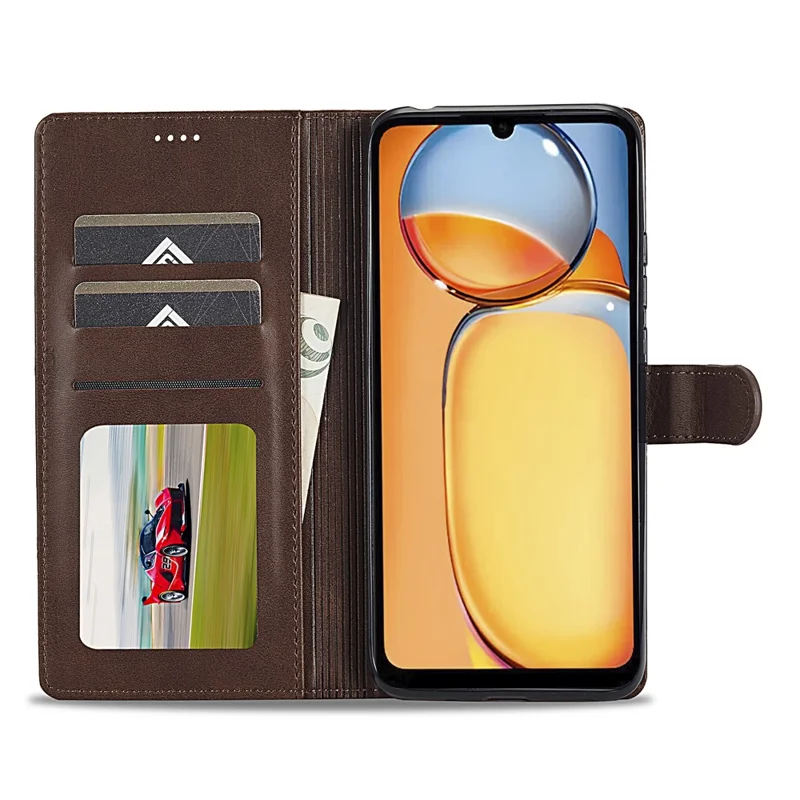 LC.IMEEKE For Xiaomi Redmi 13C 4G / 5G / 13R 5G / Poco M6 5G / Poco C65 4G Magnetic Phone Case Calf Texture Leather Wallet Cover - Brown