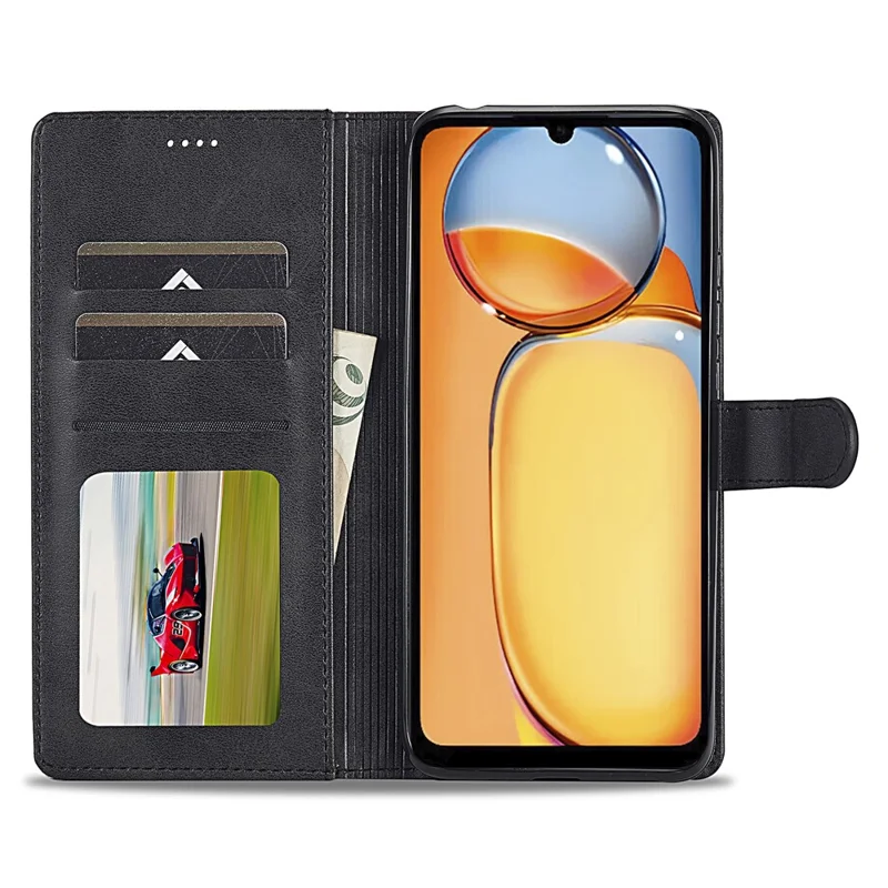 LC.IMEEKE For Xiaomi Redmi 13C 4G / 5G / 13R 5G / Poco M6 5G / Poco C65 4G Magnetic Phone Case Calf Texture Leather Wallet Cover - Black