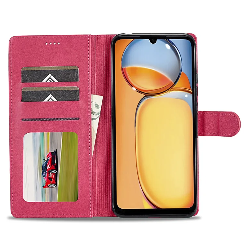 LC.IMEEKE For Xiaomi Redmi 13C 4G / 5G / 13R 5G / Poco M6 5G / Poco C65 4G Magnetic Phone Case Calf Texture Leather Wallet Cover - Rose