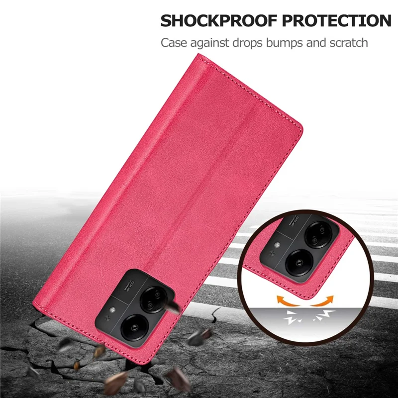 LC.IMEEKE For Xiaomi Redmi 13C 4G / 5G / 13R 5G / Poco M6 5G / Poco C65 4G Magnetic Phone Case Calf Texture Leather Wallet Cover - Rose