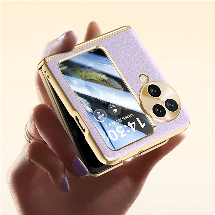 Для Oppo Найти N3 Flip 5G Case Leather+PC High Hinge Collepting Phone Cope с Измельченной Стеклянной Пленкой - Черный