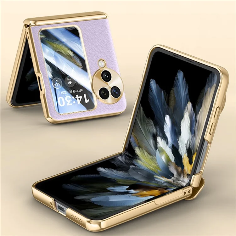Для Oppo Найти N3 Flip 5G Case Leather+PC High Hinge Collepting Phone Cope с Измельченной Стеклянной Пленкой - Черный