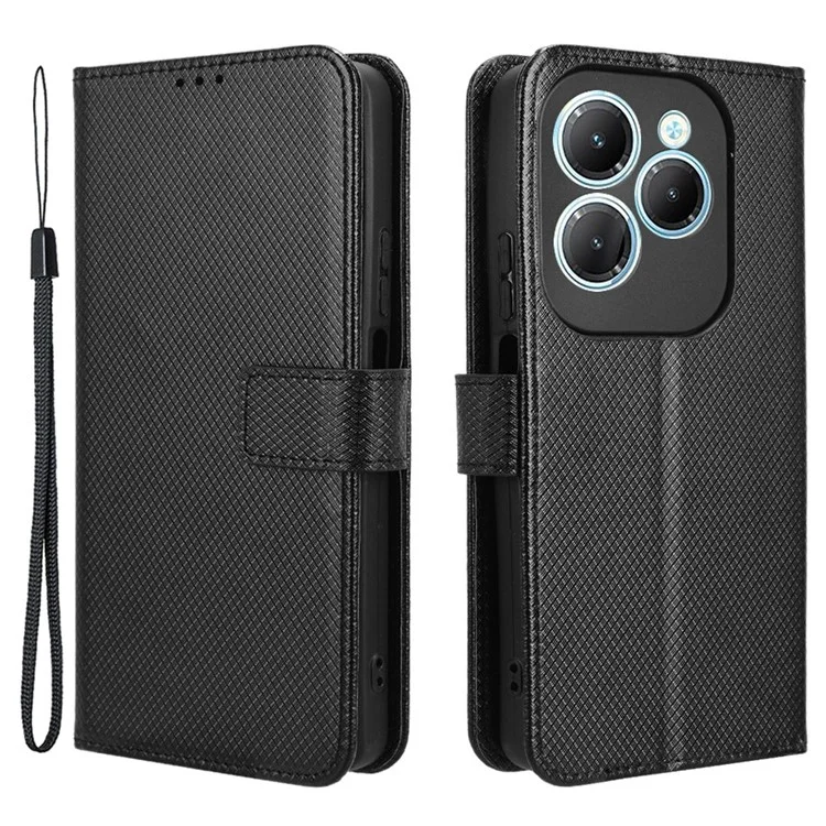 For Infinix Hot 40 X6836 / Hot 40 Pro X6837 Leather Case Diamond Texture Phone Wallet - Black