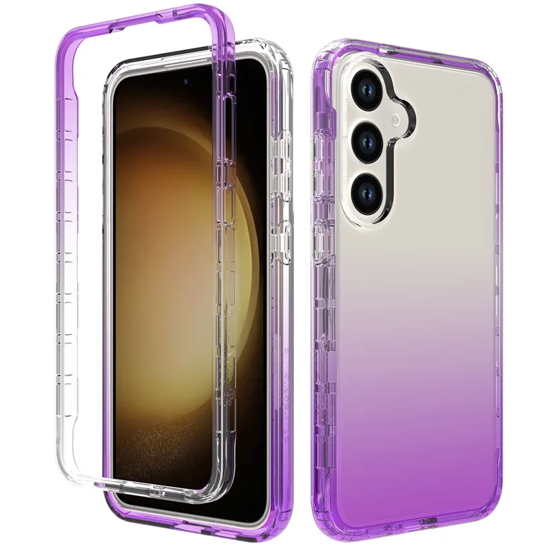 For Samsung Galaxy S24 Cell Phone Case Shockproof PC+TPU Clear Gradient Back Cover - Gradient Purple
