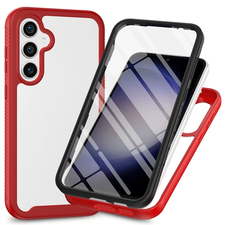 For Samsung Galaxy S24 Case Scratch-proof PC+TPU Smart Phone Back Cover with Screen Protector - Red