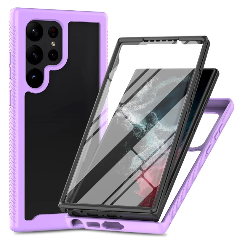 For Samsung Galaxy S24 Ultra Case with PET Screen Film PC+TPU Drop-resistant Phone Protector - Purple