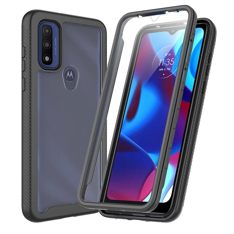 For Motorola Moto G Play (2023) 4G / G Power (2022) / G Pure Case PC+TPU Cover with PET Screen Film - Black