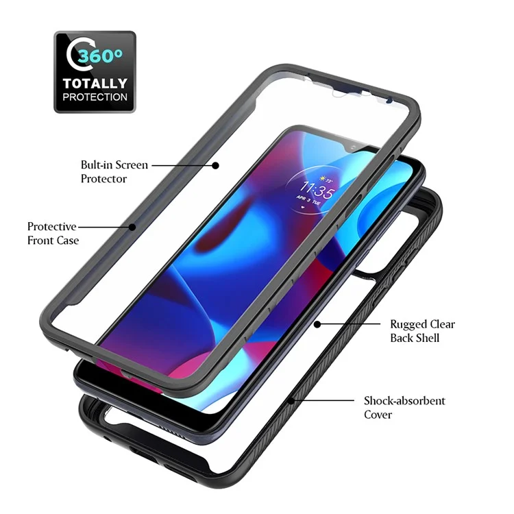 For Motorola Moto G Play (2023) 4G / G Power (2022) / G Pure Case PC+TPU Cover with PET Screen Film - Black