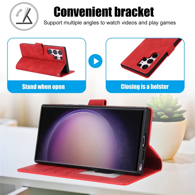 For Samsung Galaxy S24 Ultra Dreamy Leather Case Wallet Stand Phone Cover - Red
