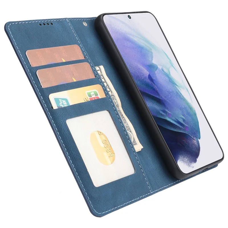 For Samsung Galaxy S24+ Leather Case Wallet Stand Classic Phone Cover - Blue