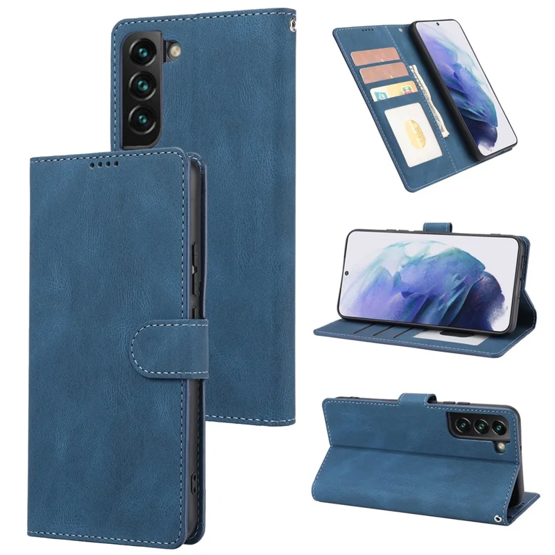 For Samsung Galaxy S24+ Leather Case Wallet Stand Classic Phone Cover - Blue