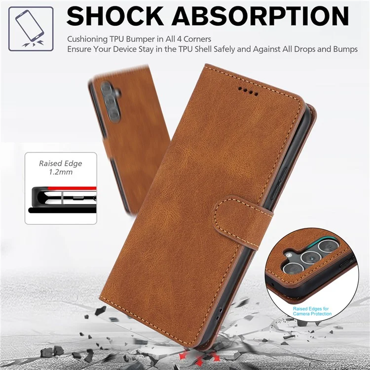 For Samsung Galaxy A15 5G Leather Wallet Case Flip Phone Cover - Brown