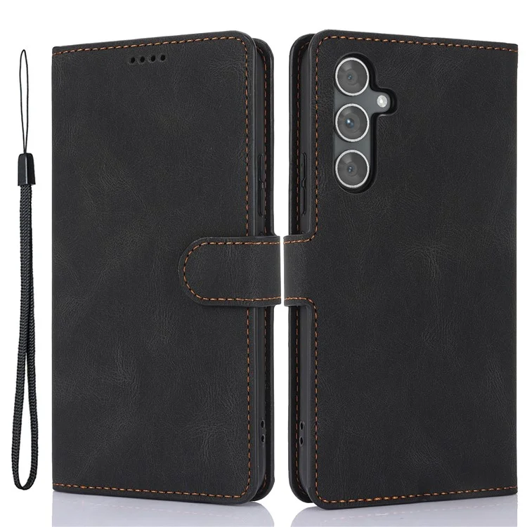Pour Samsung Galaxy A25 5G (Global) (161,0 x 76,5 x 8,3 mm) Classic Leather Phone Case Wallet Stand Cover - Noir