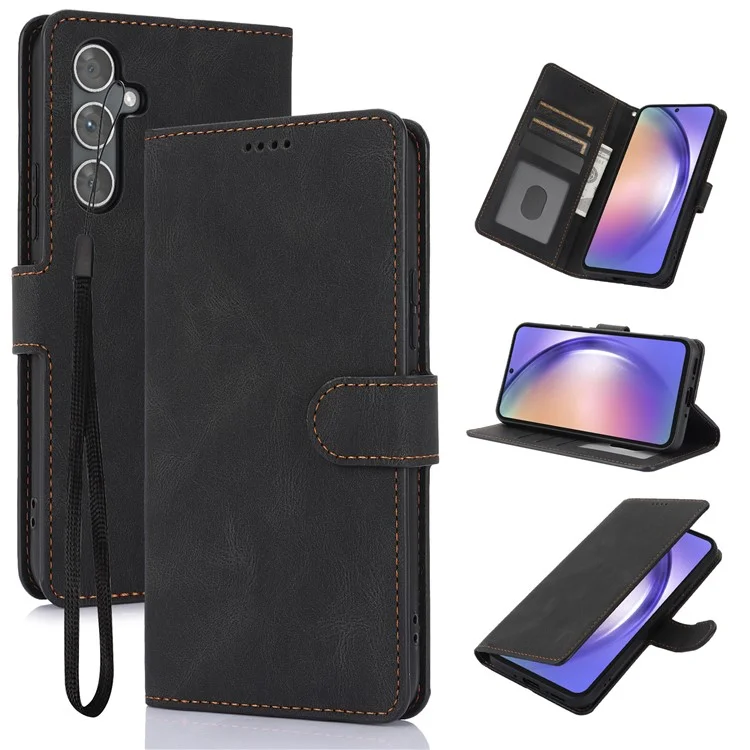 Pour Samsung Galaxy A25 5G (Global) (161,0 x 76,5 x 8,3 mm) Classic Leather Phone Case Wallet Stand Cover - Noir